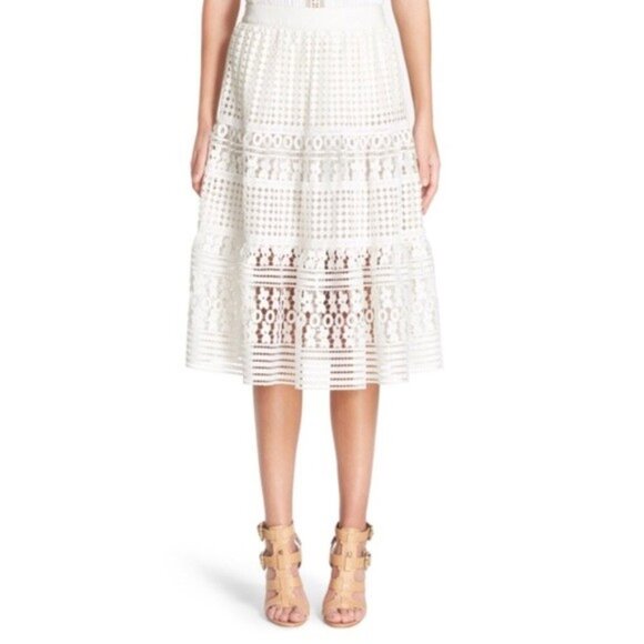 💕DIANE VON FURSTENBERG DVF💕 Tiana Lace Floral Skirt ~ White 2 NWT - Picture 3 of 16